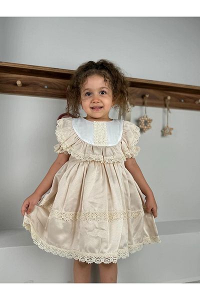 Minizade Baby Girl Dress Girl's Dress Birthday Party Wedding Dress Ruched Short Sleeve Lined Dress