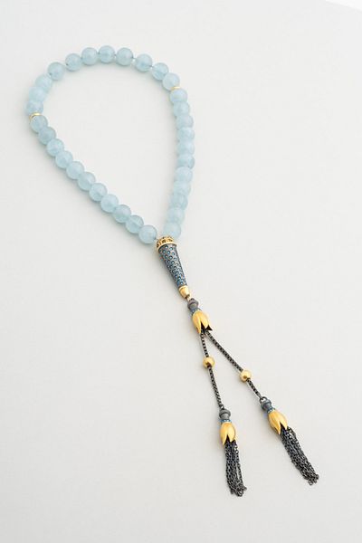 So CHIC... Aquamarine Stone 28 cm Silver Prayer Beads
