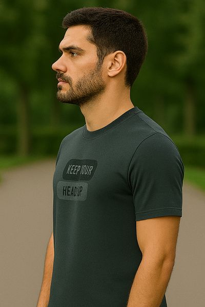 Maccali Men's Crew Neck Text Print Short Sleeve Smoked T-Shirt