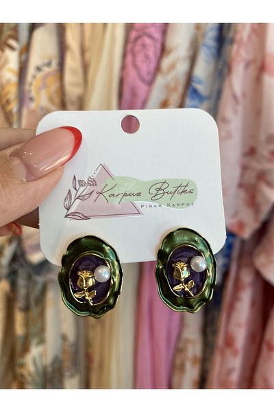 karpuzbutiks Gold Green Art Vip Earring 1