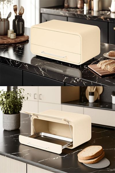 Bayev Boulangarie Cream Metal Bread Bowl - Bread Storage Container 0040