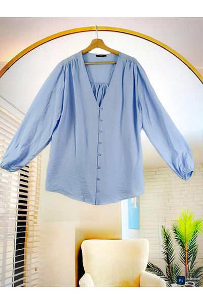 Nergis Neva Butik Lithium Fabric V-Neck Biritli Tunic