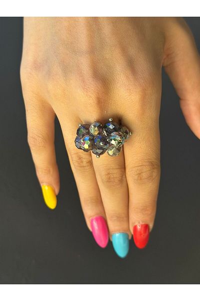 Gönülden Tasarım Crystal Purple Beaded Adjustable Women's Ring