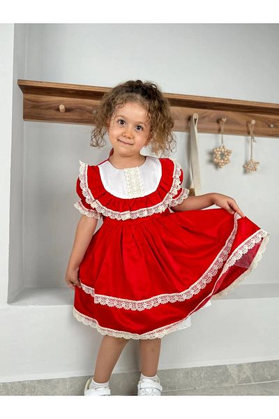Minizade Baby Girl Dress Girl's Dress Birthday Party Wedding Dress Ruched Short Sleeve Lined Dress