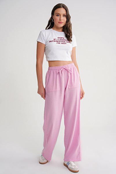 Mixray 4629 Pantaloni Palazzo din viscoză cu talie înaltă pentru femei, roz