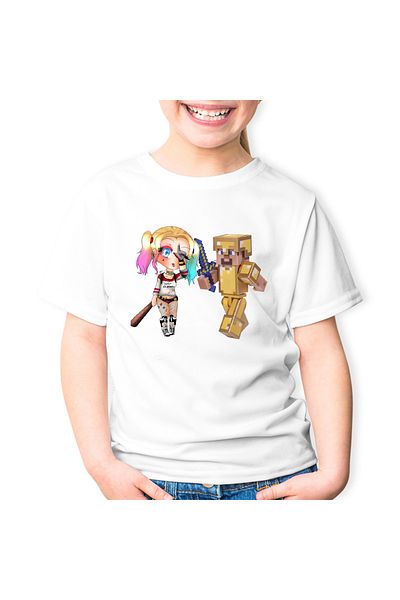 OEM Tricou copii Joker Harley Quinn Minecraft Gold Skin