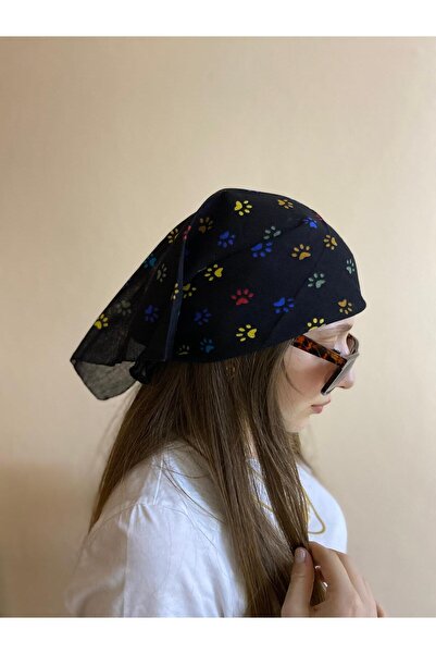 sema aksesuar Black Bandana Colorful Paw Patterned Cat - Summer Hair Accessory - Scarf - Gift