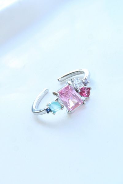 Leo'Stone Imported Series Elegant Mixed Color Pink Baguette Stone Design Adjustable Women's Steel Ring