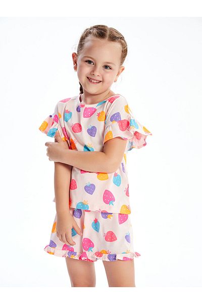 LC Waikiki Pink Heart Printed Girl's T-Shirt and Shorts 2-Piece Set