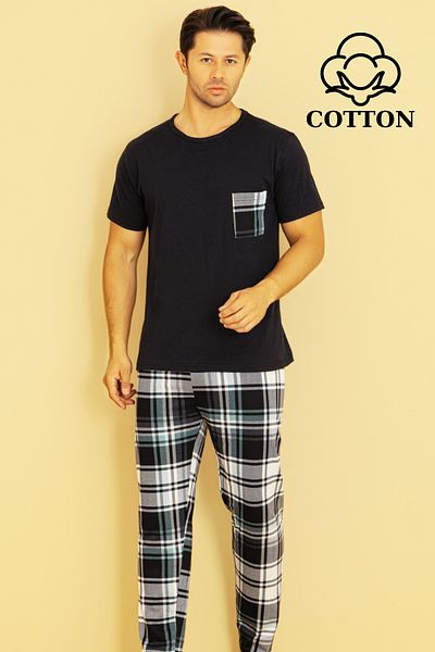 AYMELEK Men's Cotton Pajama Set Cotton Shirt and Pajama Set