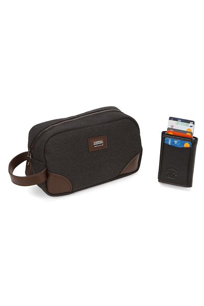 Newish Men's Canvas Fabric Portfolio Clutch Cosmetic Daily Handbag and Mechanized Wallet - Brown