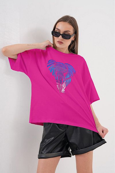 JANSO GROUP -Women's Cotton Printed 01027 Short Sleeve Tshirt Oversize Large Size