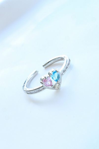 Leo'Stone Imported Series Colorful Zircon Stone Exquisite Heart Design Adjustable Women's Steel Ring