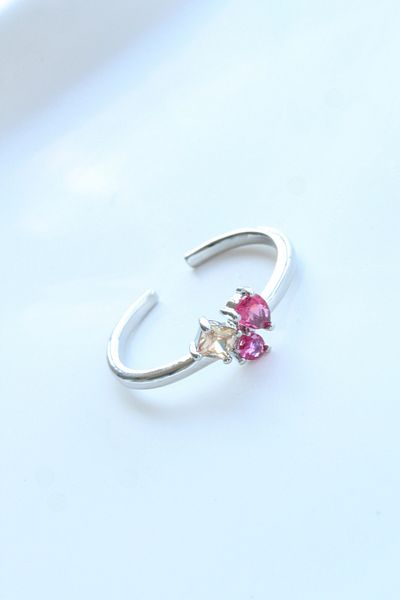 Leo'Stone Imported Series Colorful Zircon Stone Elegant 3 Stone Design Adjustable Women's Steel Ring