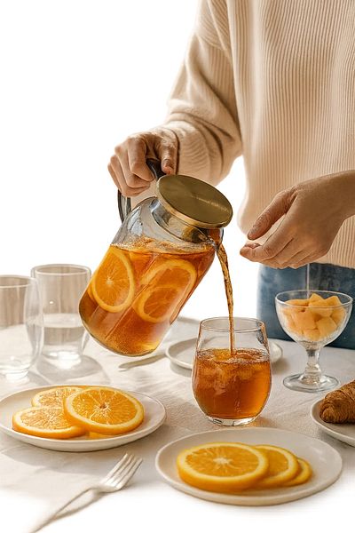 MARIA HOMES Smoky Gray Borosilicate Glass Water Pitcher with Gold-Tone Lid – 1.2 Liter
