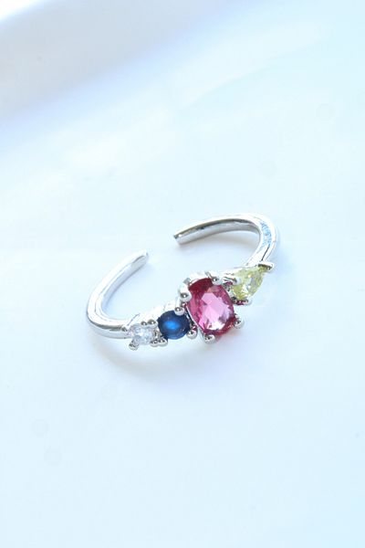 Leo'Stone Imported Series Colorful Zircon Stone Elegant Oval 4 Stone Design Adjustable Women's Steel Ring