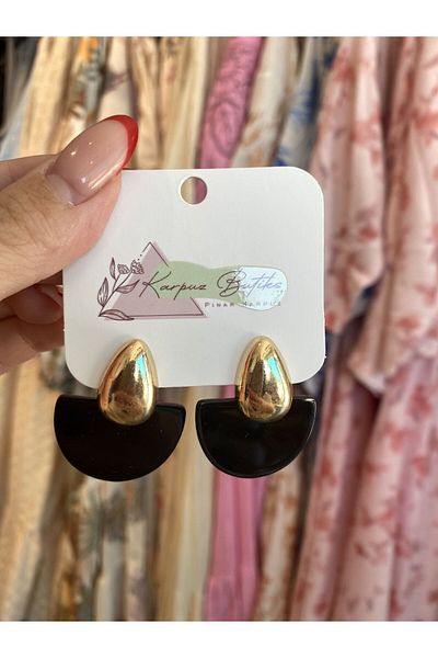 karpuzbutiks Gold Black Drop Vip Colorful Earrings 3