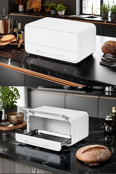 Bayev Boulangarie White Metal Bread Bowl - Bread Storage Container 0039