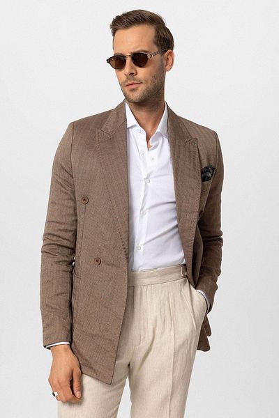 Antioch Brown Herringbone Patterned Men's Blazer Jacket