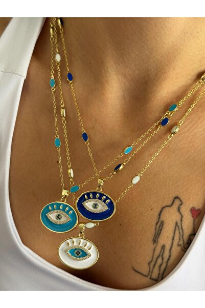 Bo Takı ve Aksesuar قلادة سلسلة ملونة على شكل عين