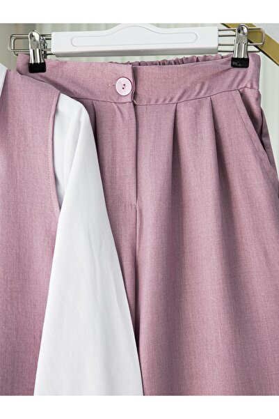 Modamorfo Front Lace-Up Trouser Vest Double Linen Suit -Powder