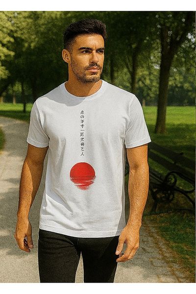 Maccali Men's Short Sleeve Text Print Crew Neck White T-Shirt