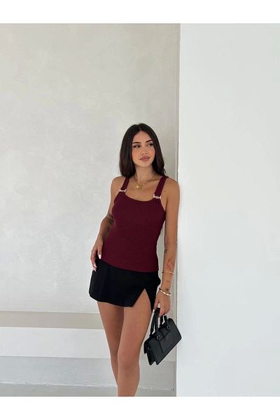 alluria Ottoman Buckle Strap Blouse Burgundy S4194