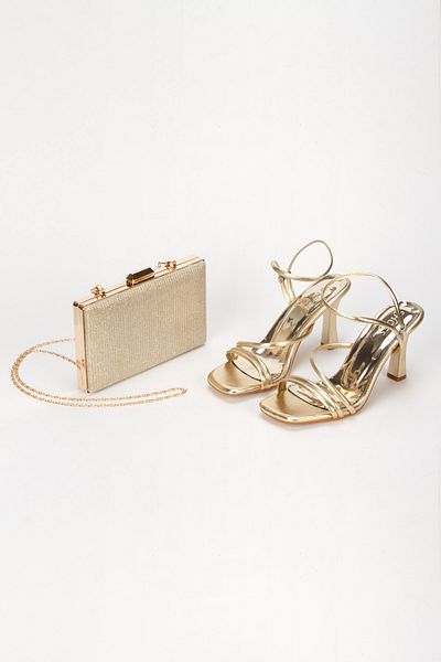 MFT AYAKKABI Women's 9 cm Thin Heeled Summer Shoes and Bag Set