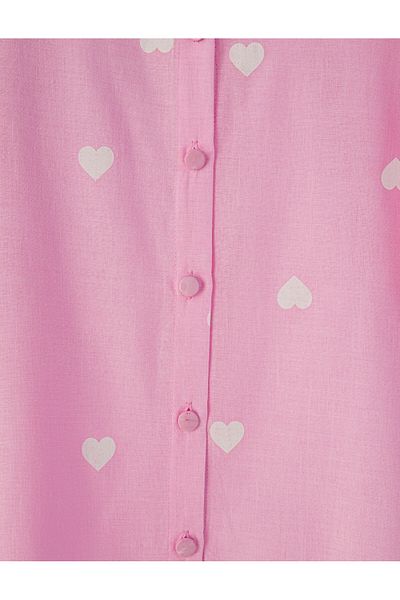 Modamorfo Heart Detailed Buttoned Long Back T-Shirt Shirt - Pink