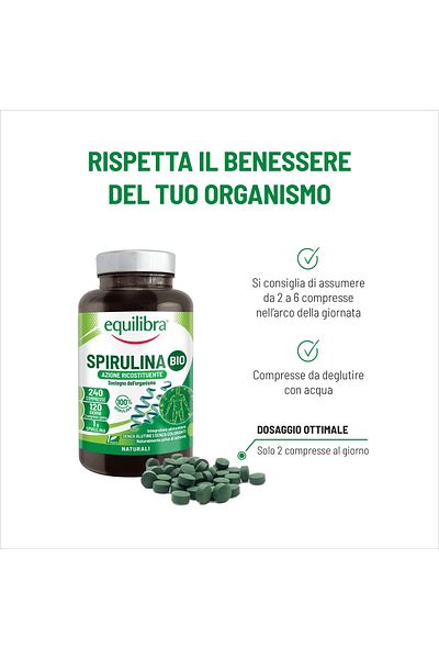 Equilibra Spirulina Bio, Bogata in Proteine si Vitamine B, Supliment Nutritiv, 240 comprimate