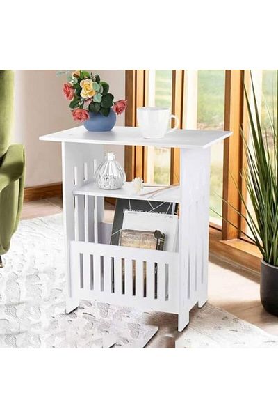 genric FFD Wooden Side Table Wooden End Table with Storage Basket Sofa Side Table Coffee Table