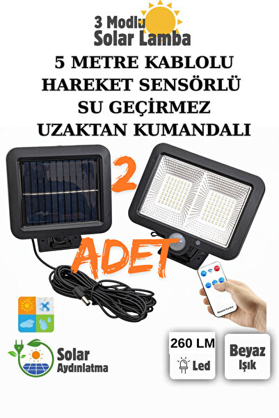 Rabelix Online Marketing 2 Adet Güneş Enerjili 260 Lümen Hareket Sensörlü Kum...