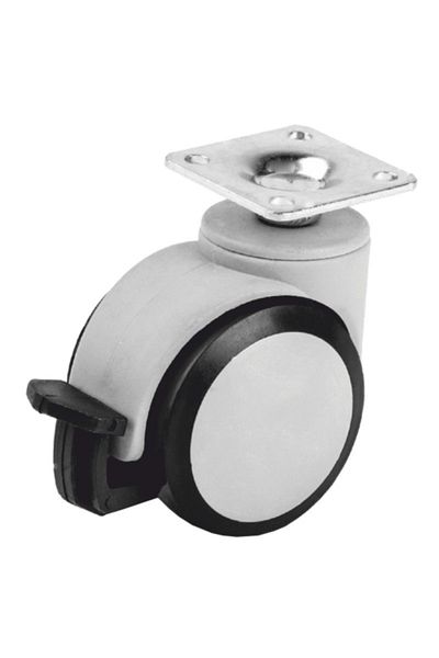 flores Furniture wheel, gray, with bearing and brake, 50 mm x 20 mm