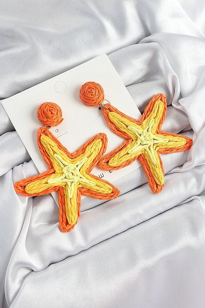 shopwave Brass Orange Starfish Model Gold Color Women's Straw Earrings