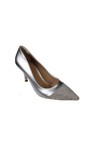 Yaz Kış Ayakkabı Yazkiş Women's Black Silver Skin Front and Stone Heel 9cm Thin Heel Stiletto Shoes