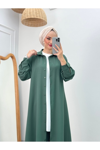 Butik Kardelen Camelya Sandy Crepe Fabric Tunic Long Buttoned Triple Suit