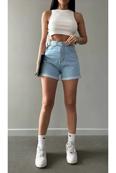 viking's line Açık Mavi Mom denim şort