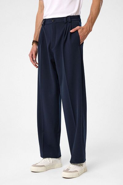 Antioch Navy Blue High Waist Relax Fit Pleated Men's Trousers