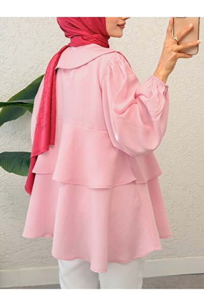 Modamorfo Baby Collar Front Lace Skirt Layered Kimono -Pink