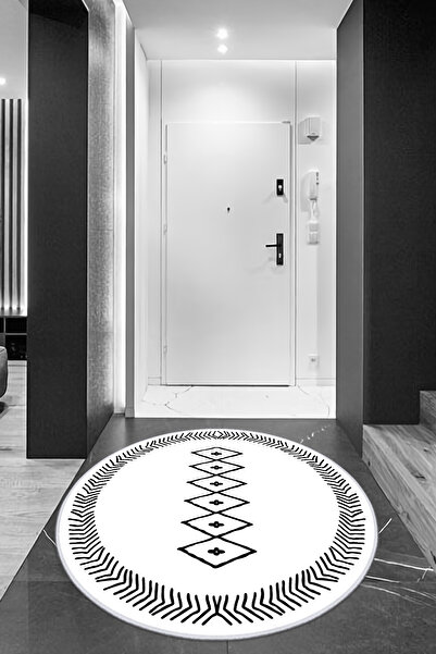 CENTER AVM Yuvarlak İskandinav Beyaz Halı Yıkanabilir Kaymaz Taban Mutfak Hal...