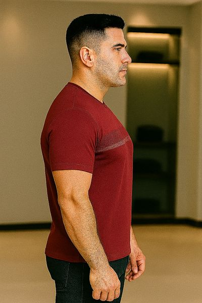 Maccali Men's Patterned Short Sleeve Large Size Loose Red T-Shirt