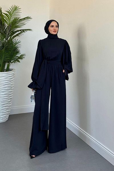 MERVEN AKYÜZ Akel Elastic Waist Jumpsuit Navy Blue