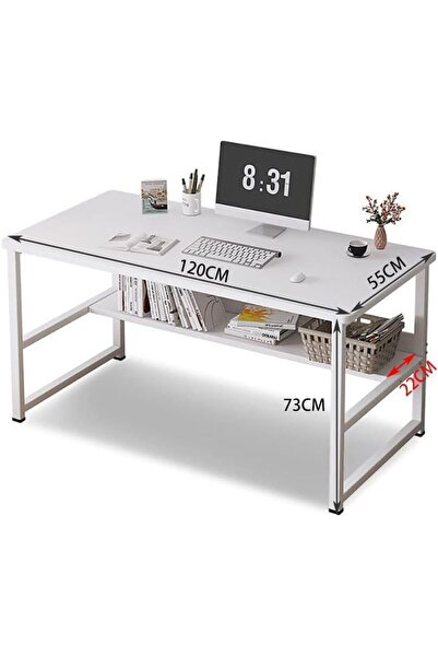 AGD Modern Computer Desk with Bookshelf by AGD, White, 120×55×73 cm