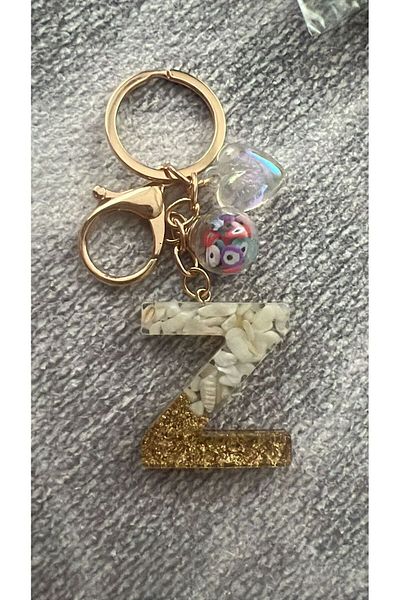 demirosa Natural Citrine Money Stone with Letter Z Keychain or Bag Accessory