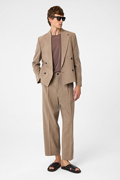Antioch Kahve Yüksek Bel Pileli Relax Fit Erkek Pantolon