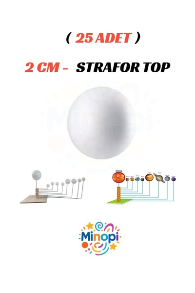 Minopi 25 Adet - 2 cm Strafor Top Köpük Top Beyaz Küre Güneş Sistemi Ödevi Ho...
