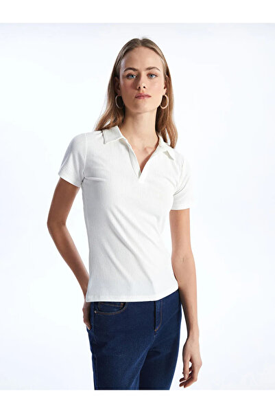 LC Waikiki Lcwaikiki Basic Ecru Polo Neck Solid Short Sleeve Women's T-Shirt