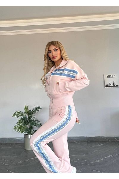 bonibon butikk Women's Quality Luxury Clothing Stand Collar Zippered Bottom Casual Cut Waist Elastic 2 Thread 3 Piece Suit