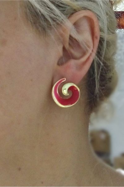 mos&more Burgundy Gold Spiral Women's Earrings