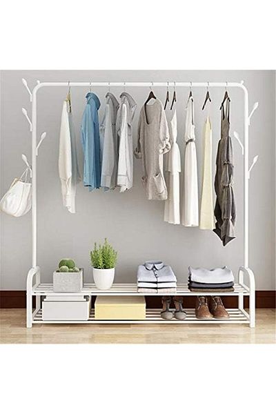 Türkiye Clothing Garment Rack with Wheels And Bottom Shelves, 2-Tier Entryway Metal Coat Rack And Shoe Bench